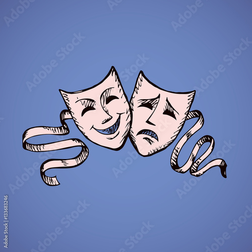 Fotomural Comedy and tragedy theatrical masks. Vector illustration