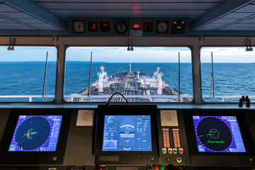 Control panel of a crude oil tanker.