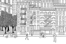 New York City - Hand Drawn Urban Scene Of Tiny People Walking Through NY