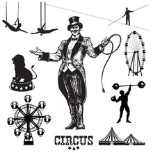 Circus And Amusement Park Vector Illustrations.Animal Trainer. Showman