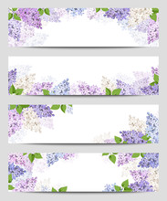 Vector Web Banners With Purple, Pink, Blue And White Lilac Flowers.