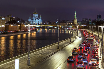 Russia, Moscow. Winter road traffic. 