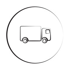 Wall Mural - Black ink style Delivery Truck icon with circle