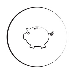 Wall Mural - Black ink style Piggy Bank icon with circle