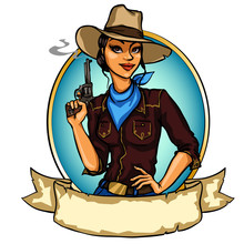 Pretty Cowgirl holding smoking gun