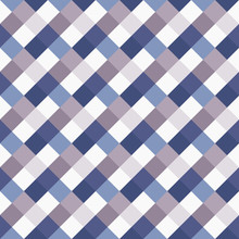 Seamless Geometric Checked Pattern. Diagonal Square, Woven Line Background. Rhombus, Patchwork Texture. Blue, Gray, White Pastel Colored. Vector