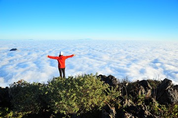 Wall Mural - Young Woman on Mountain Peak 