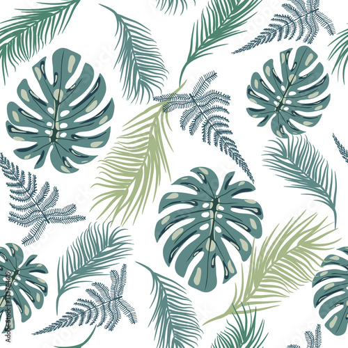 Naklejka na kafelki Tropical trendy seamless pattern with exotic plant leaves