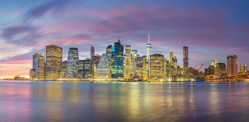 Wall Mural - Evening Lights of Famous Manhattan Skylines, New York City