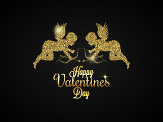 Wall Mural - Valentines Day Heart. Gold angel Background.