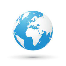 World Map Blue White Illustration Globe