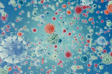 Wall Mural - viruses in infected organism, viral disease epidemic, virus abstract background. 3d rendering