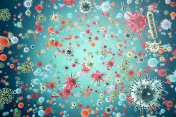 Wall Mural - hepatitis, h1n1, hiv, flu, aids viruses abstract background. 3d rendering