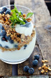 Breakfast granola and berries with yogurt