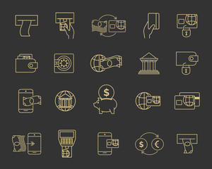 Business budget banking line signs, financial icons and payment outline symbols