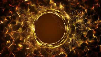 Wall Mural - Dark gold yellow and glow particle circle abstract background wi