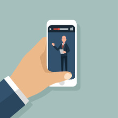 people explaining on video phone, flat illustration