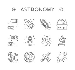 Wall Mural - vector line icon set for astronomy