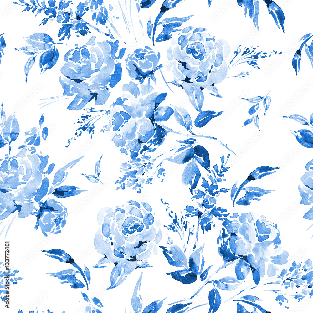 Watercolor floral seamless pattern with red roses Stock Illustration ...