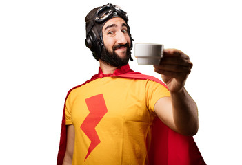 Canvas Print - crazy super hero with coffee cup