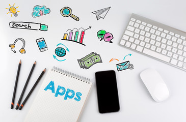 Sticker - apps concept. office desk table with computer