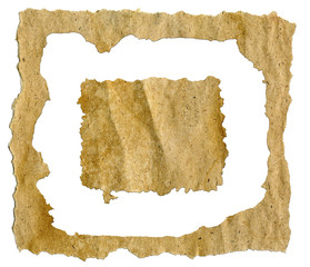 Sticker - Highly-textured fragment and frame old brown paper. Isolated on white. Perfect template for vintage, grunge font, text or image.