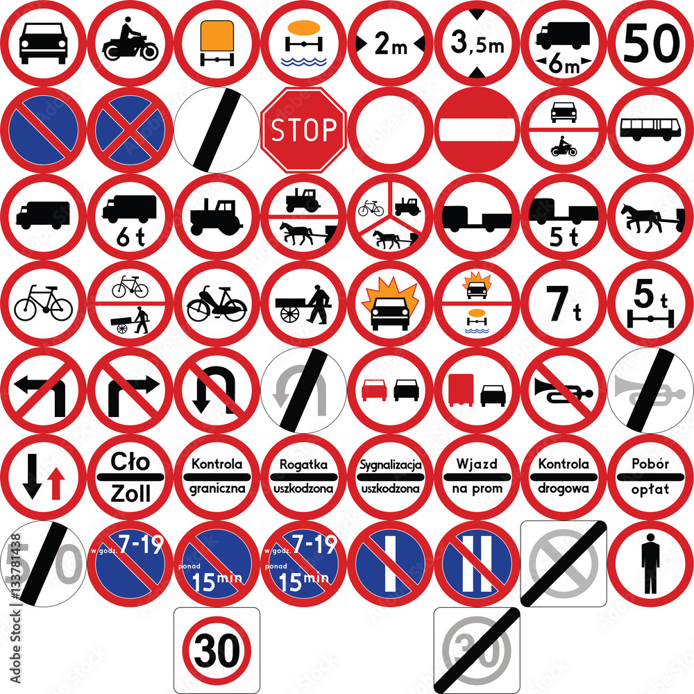 Road signs in Poland. Prohibitory signs. Vector Format Stock Vector ...