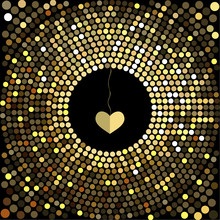 Cover Design For Valentine's Day. Decorative Heart Hanging In The Center Of The Cards.The Depicted Circles Of Different Colors Mimicking The Effect Of The Glitter.
