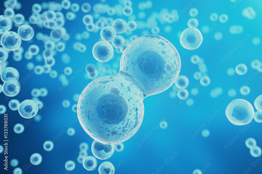 Blue cell background. Life and biology, medicine scientific, molecular research dna. 3d rendering - obrazy, fototapety, plakaty 