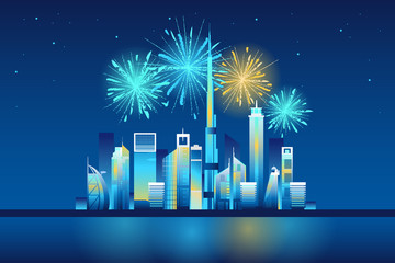 Wall Mural - Fireworks in Dubai city