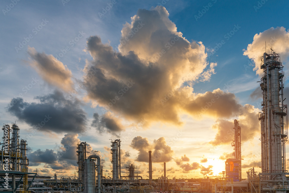 The sunshine scene at sunset of oil and gas refinery plant Stock Photo ...