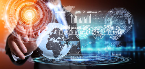 Aufkleber - Businessman using hologram screen with digital data