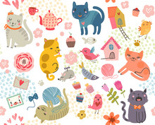 Seamless Pattern With Cats