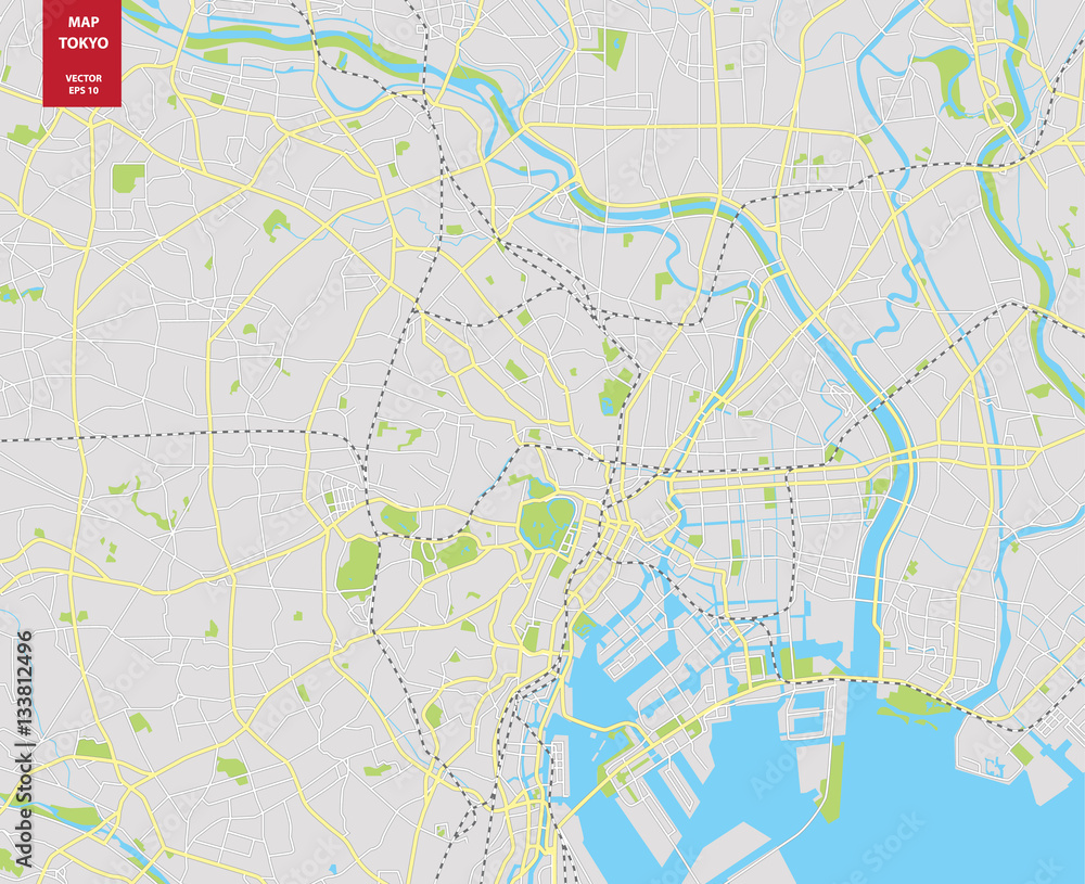 Tokyo Map Color Vector color map of Tokyo, Japan. City Plan of Tokyo Stock Vector ...