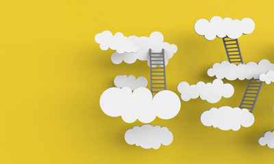 Paper clouds white and Art Inspiration on yellow background / art inspiration from heaven