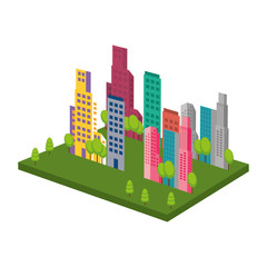 Sticker - cityscape buildings skyline icon vector illustration design