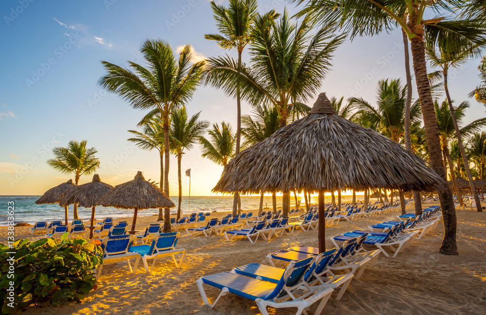 Tropical Beach Resort in Punta Cana, Dominican Republic - obrazy, fototapety, plakaty 