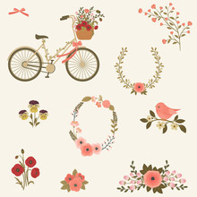 Flowers And Bicycle Vector Clip Art