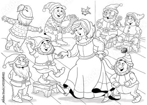 the snow white and seven dwarfs fairy tale coloring page