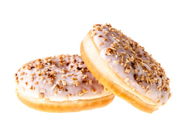 Two white hazelnut donuts