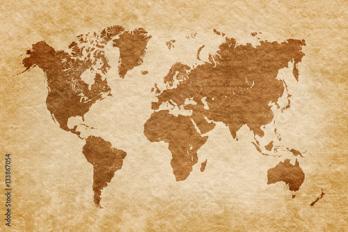 Fototapeta world map on grunge background, vintage look