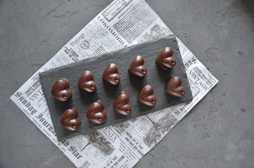  homemade heart shaped chocolate candies. 