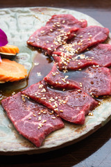 Wall Mural - Premium japanese Rosu beef sliced on plate