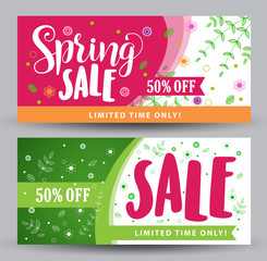 Wall Mural - spring sale banners with different colorful designs for spring seasonal promotions with plants and f