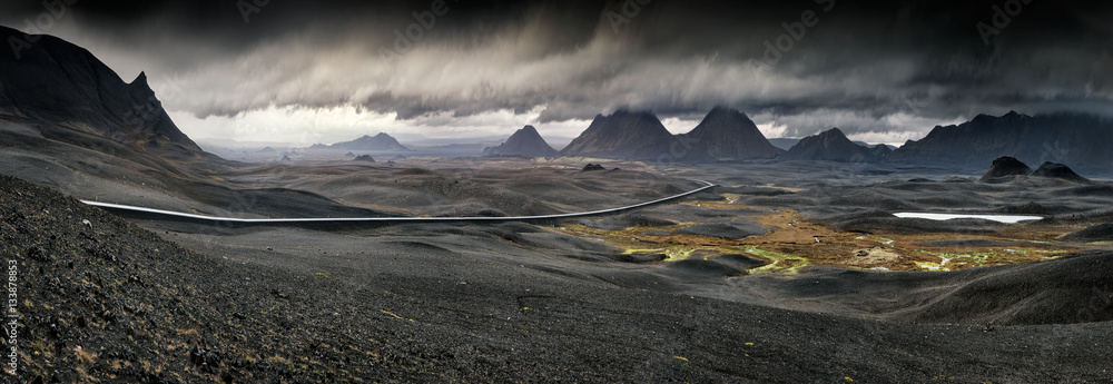 Obraz na płótnie Myvatn, Iceland - Long winding road through volcanic landscape w salonie