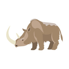 Prehistoric Animal. Vector Cartoon Ancient Mammal, Ice Age Rhinoceros