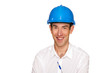 © Wisiel - Architect man, blue helmet, isolated over white background.