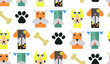 © 247920724 - Dogs head pattern. Fun pattern for baby. Happy animals seamless pattern background. Cartoon style animals head. Dogs head