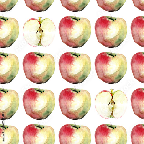 Seamless wallpaper with stylized watercolor apple illustration