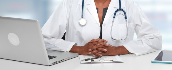 Wall Mural - African American Doctor woman hands